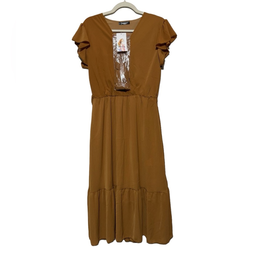 Pretty Garden‎ NWT Burnt Orange Mustard Yellow Long Modest Midi Dress Medium